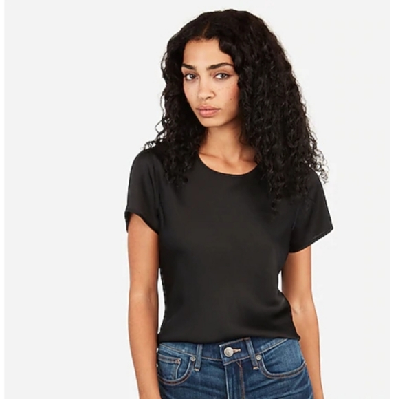 Express Tops - Express Satin Crew Neck Tee